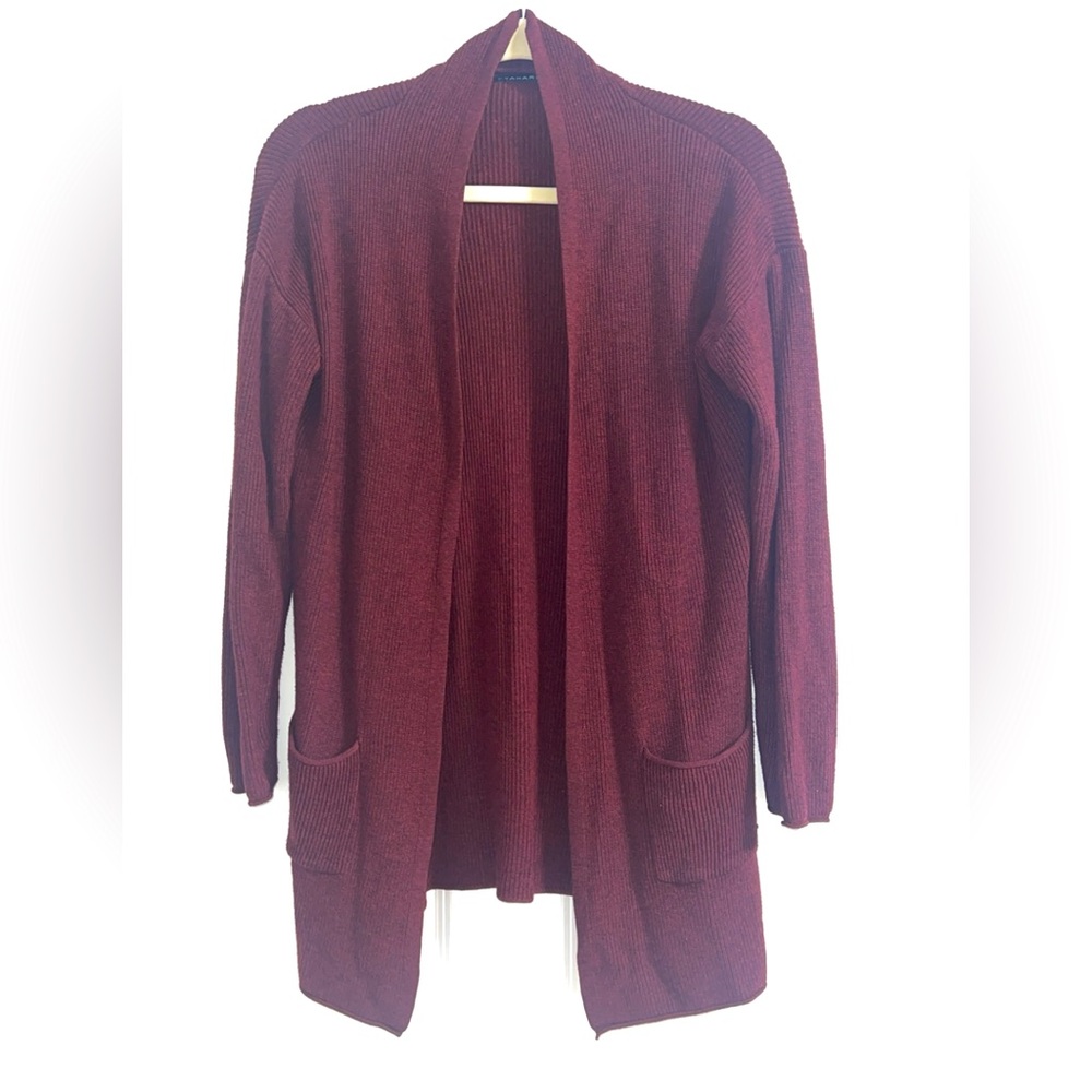 T Tahari burgundy cardigan